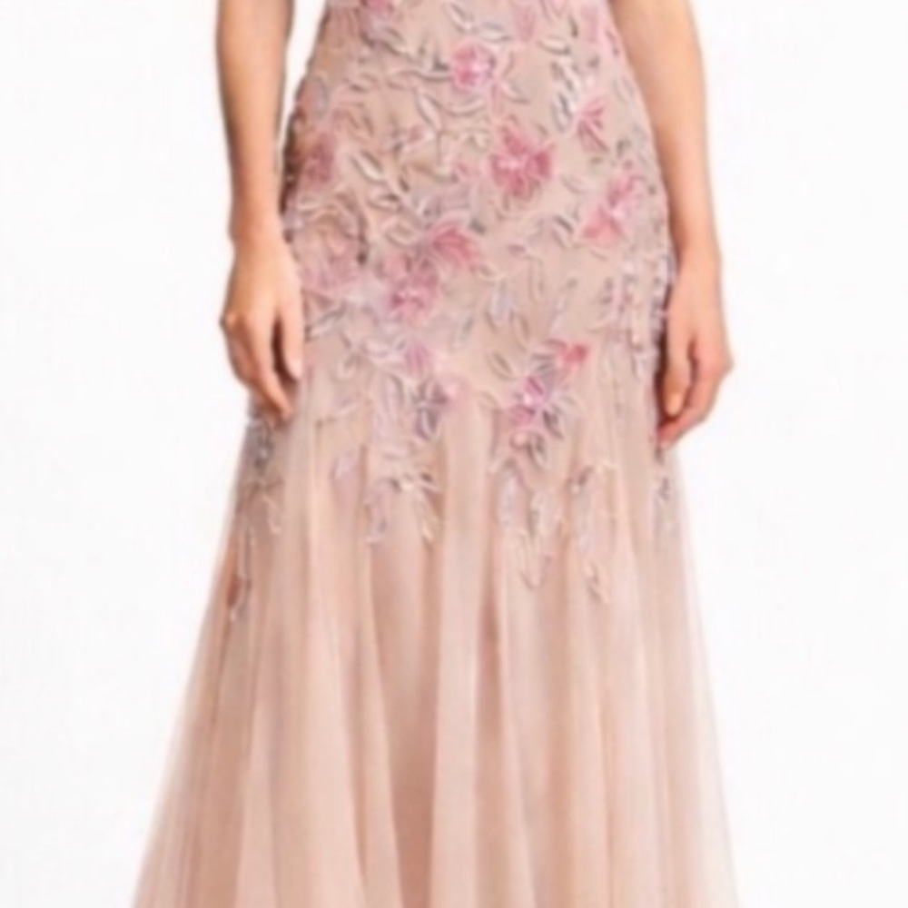 Adrianna Papell Sz 10, floor length, short sleeve, rose gown with sequins, beads - Picture 2 of 12